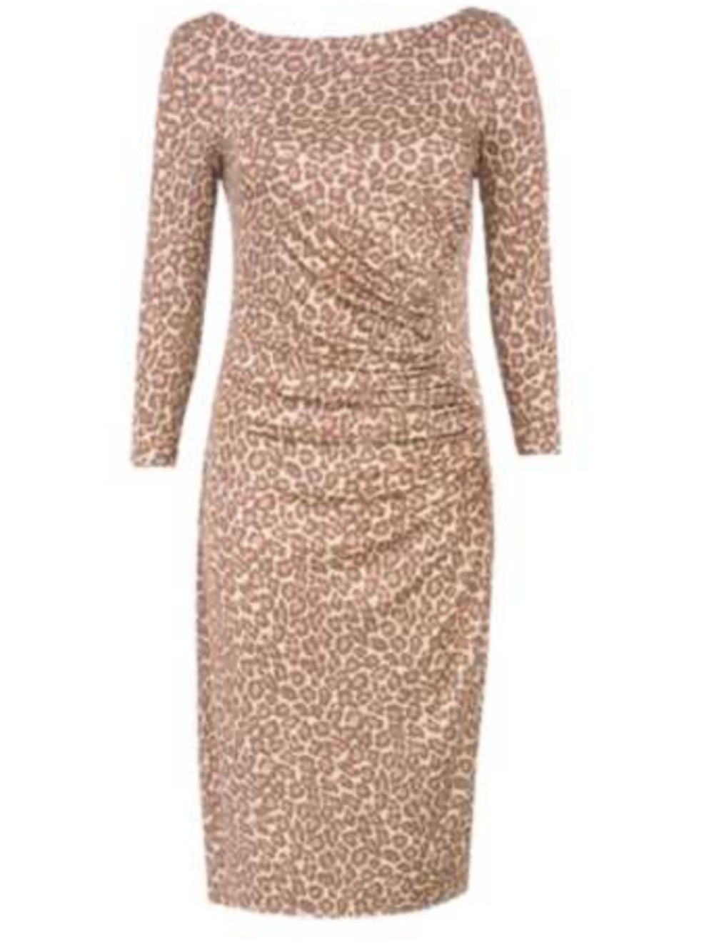 LK Bennett wilder leopard print ruched silk long sleeve midi dress US SZ 10